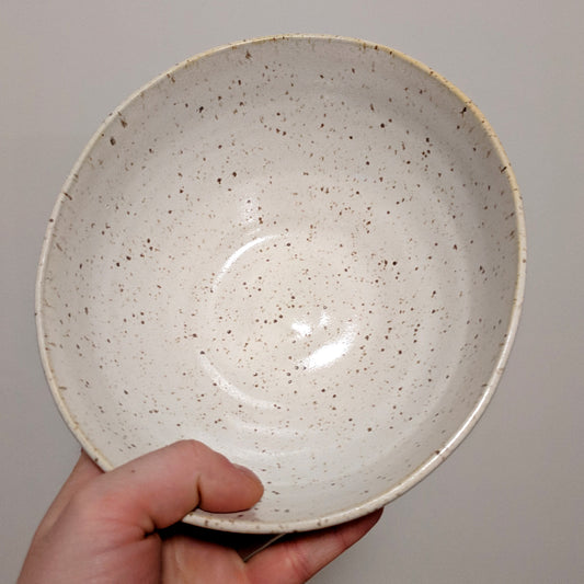 Handmade Cream Speckled Oval Serving Bowl